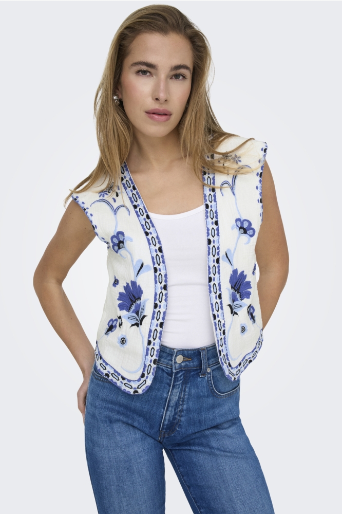ONLTHYRA LIFE SL EMB VEST WVN CS 15320211 CLOUD DANCER/W BLUE TONES EMB